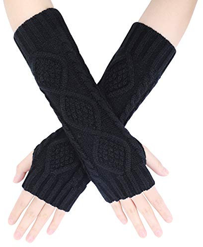 Armstulpen Winter Damen Handschuhe Fingerlos Fäustlinge Mädchen Armwärmer Gestrickt Armhandschuhe Langarm Winterhandschuhe Warm Handwärmer Retro Strickhandschuhe Daumenloch Stulpen Arm Handgelenk