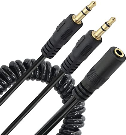 GELRHONR 3.5mm Spiralkabel,3.5mm Y Splitter Kabel Buchse auf 2 x 3,5 mm Stecker(kein Mikrofon) für Lautsprecher, Sound, Kopfhörer, PC, Laptop-schwarz
