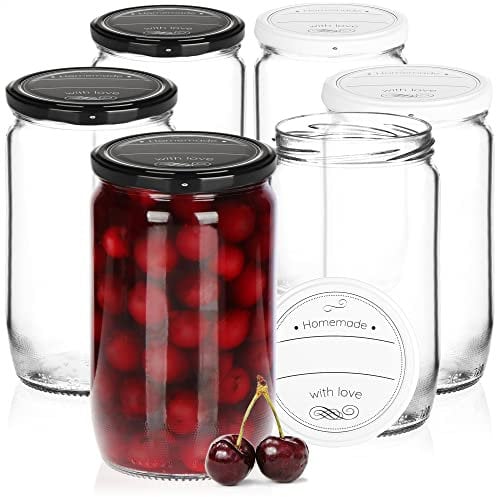 com-four® 6x Einmachgläser mit Schraub-Deckel Homemade with love in schwarz und weiß - TO Ø 82 mm - bis zu ca. 720 ml