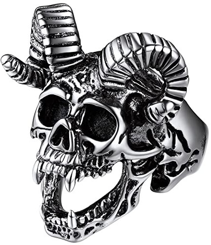 FaithHeart Herren Männer Goat Skull Ring Retro Ziegenschädel Fingerring in Größe 67 Hip pop Statement Ring Partnerring Freundschaftsring für Geburtstag Halloween