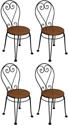 Casa Padrino Jugendstil Gartenstuhl 4er Set Braun/Schwarz 40 x 40 x H. 92 cm - Elegante Schmiedeeisen Stühle mit Massivholz Sitzfläche - Nostalgische Garten & Gastronomie Möbel