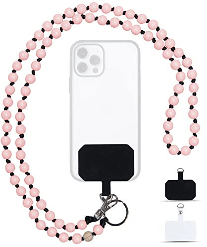 Nedimoo Handykette aus Holzperlen, Universal, Kette, Schlüsselband, Necklace, Lanyard. das Handyband zum Umhängen ist kompatibel mit jedem Handy wie Apple iPhone, Samsung, Xiaomi (Rose)