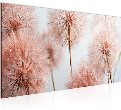 Runa Art Wandbild Blumen Pusteblumen 1 Teilig 100 x 40 cm Modern Bild auf Vlies Leinwand Natur Wohnzimmer Grau Rosa 042012a