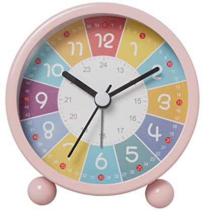 GDWD Kinderwecker, Analoge Wecker Ohne Ticken, Lernwecker Lernuhr Weckuhr Kinderuhr Quarzwecker, Kinder Wecker Mit Lautem Alarm Nachtlicht, Batteriebetriebene Weckuhr für Jungen und Mädchen (Rosa)