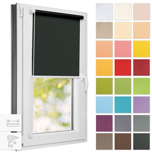 Estika Rollo für Fenster ohne Bohren - 140cm x 220cm - Dunkelgrau - 25 Stofffarben, Klemmfix Montage, Fensterrollos für innen, Sichtschutz für Fenster und Balkontür (140 cm Stoffbreite)