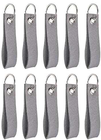 Lialina 10 Schlüsselanhänger Filz aus 100% Wollfilz | Hellgrau | Schlüsselband Stoff mit Schlüsselring aus flachem Edelstahl | personalisierbar | made in Germany