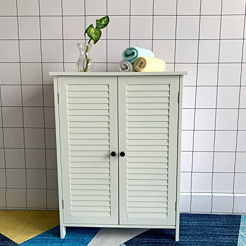 FEFE® White Bamboo Multipurpose Free Standing 2 Door Bathroom Toilet Cabinet Organiser