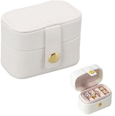Schmuckkästchen Reise, Kleine Schmuckschatulle für Damen, Mini Ring Aufbewahrungsbox, Kleines Reise Schmuckbox, Reise PU Leder Schmuck Box Organizer für Ringe und Ohrringe(Weiß)