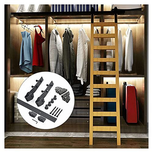 Ladders,5Ft-13Ftsliding Library Hardware Rolling Track with Floor Roller Wheels (No Ladder) + Extension Track, with Floor Rollers for Home/Attic/Library/200Cm/6.6Ft