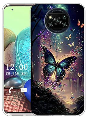 Sunrive Hülle Kompatibel mit Xiaomi Poco X3/X3 Pro,Transparent Handyhülle Schutzhülle Etui Muster Weiches TPU Silikon Case (Schmetterlinge, Dschungel, Blumen) MEHRWEG