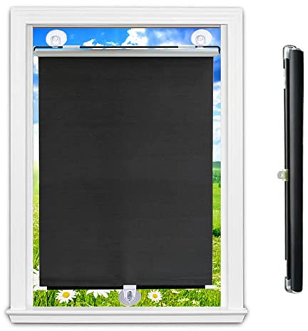 KGUDYS Verdunklungsvorhänge,einziehbare Saugnapf-Rollos,ohne Bohren,30cm,45cm,58cm,60cm,75cm Sonnenschutz-rollos,temporäre Jalousien für Schlafzimmer/Balkon/Dachfenster,Black-75x125cm/29x49in