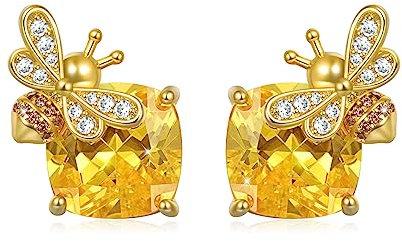 Gnoce Ohrstecker Glitzernde Honigbiene Ohrstecker 925 Sterling Silber 18K Gold Plated Ohrring für Frauen Mädchen Frau Tochter Muttertag Geschenk