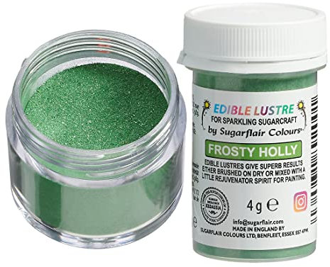 Sugarflair Frosty Holly Edible Lustre Dust (E171 Free), Add a Lustrous Shine to Cakes or Decorations. Brush On or Add Rejuvenator to Create Eye-Catching Edible Paint - 4g