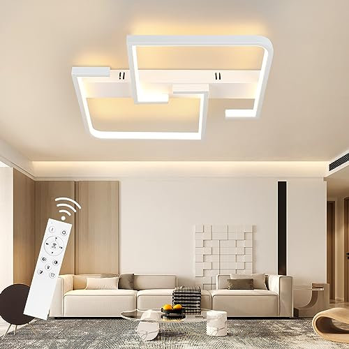 CBJKTX Deckenlampe LED Deckenleuchte Wohnzimmer Dimmbar mit Fernbedienung 45W 60CM Weiß Wohnzimmerlampe aus Metall Modern Design Schlafzimmerlampe für Schlafzimmer Esszimmer Küchen Arbeitszimmer