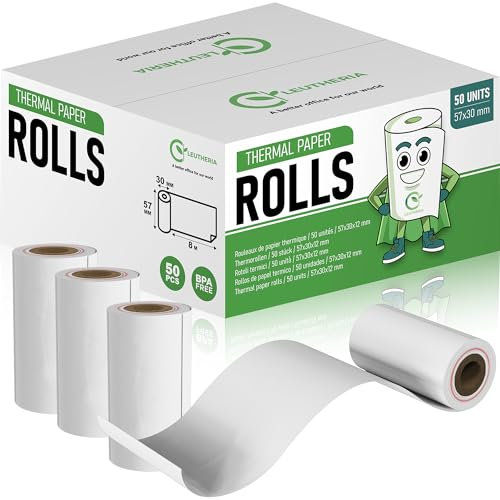 Carton de 50 bobines de papier thermique pour carte bleue - Rouleaux thermiques 57x30x12mm pour ticket de caisse/reçu carte bancaire/rouleau cb/imprimante - sans BPA