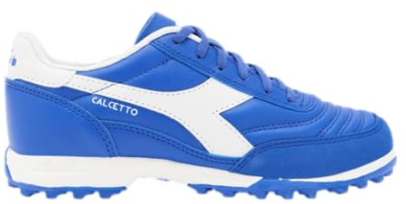 Diadora Calcetto Youth Turf Soccer Shoes - Soft Leather, EVA Midsole, Rubber Outsole, Unisex (Blue/White, US Footwear Size System, Big Kid, Numeric, Medium, 4)