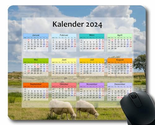 YENDOSTEEN 2024 Kalender Mauspad,Gaming-Mauspads,Flecken Heller Hintergrund Büro Desktop Quadratisch Anti-Rutsch Mauspad