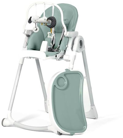 Allis Baby Lola Adjustable Folding High Chair with Multiple Height and Seat Positions, Removable Tray, 5 Point Harness and Toy Bar, Portable Highchair for Babies and Toddlers (Jade)