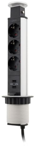 Otio - Multiprise encastrable Schuko 3x16A + 2 Ports USB A - Blanc/Noir