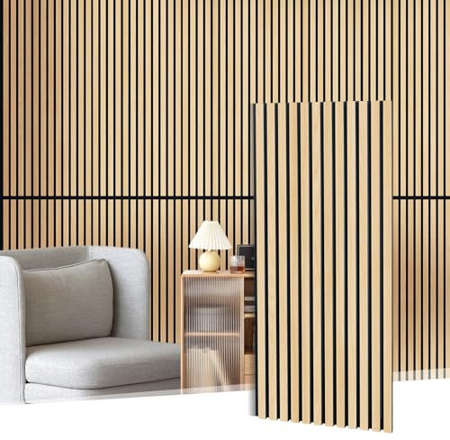 MaxEarn Pack of 2 Acoustic Panels, White Oak, Acoustic Wall Panels Made of Real Wood Veneer, 3D Wall Cladding Wooden Decor, Slat Wall with Felt Sound Insulation, 110 x 48 cm, for Interior Decoration