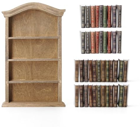 Odoria 1/12 Miniatur Puppenhaus Bücherregal Regal mit Bücher Buch 42 Stück Miniaturen Puppenstube Möbel Zubehör, Retro