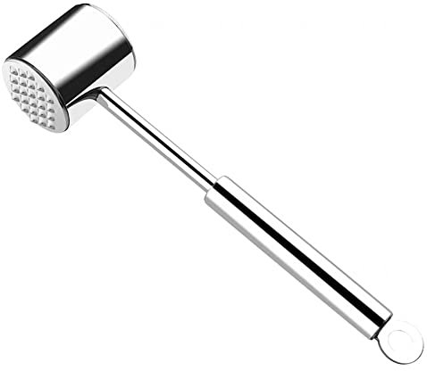 Frevoitna Batticarne in 304 Acciaio Inossidabile, Martello per Carne Doppia Faccia Argento 26 cm di Lunghezza per la Lavorazione della Carne, Batti Carne da Cucina per Cotoletta, Bistecca, Manzo