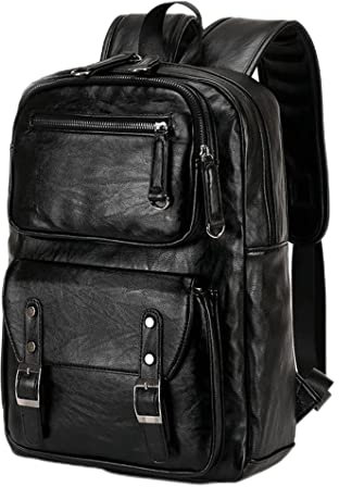 Sac à dos en cuir pour ordinateur portable, sac à dos en cuir PU pour hommes pour contenir des ordinateurs portables de 14 pouces, sac à dos pour ordinateur portable en cuir PU, étanche, bandoulière