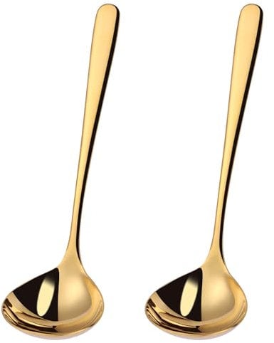 Mafier 9.5 Inch Gold Ladle Spoons SUS304 Stainless Steel Soup Ladle 2 oz. Gravy Sauce Kitchen Ladle for serving(Set of 2)
