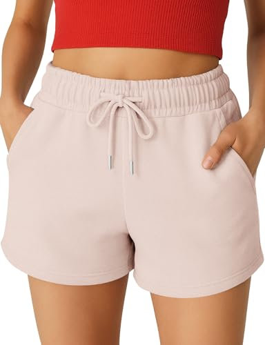ROSS CAMP Short de Sport Femme - Short Femme ete Pantalon Court pour Femme en Coton Taille Haute avec Poches pour Le Jogging Le Yoga et Le Fitness (Rose XL)