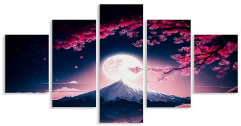 WXMMoney Impression de fleurs de cerisier du Japon, 5 panneaux, art mural, fleurs de cerisier, affiche japonaise, décoration d'Halloween, tableau mural, peintures vintage, affiches 60 x 32 h