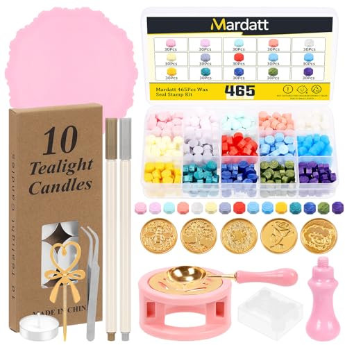 Mardatt 474Pcs Sealing Wax Kit - Assorted Color Seal Beads, Stamp, Warmer for Letter Sealing, Invitation Cards