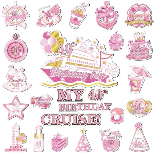 40th Birthday Cruise Door Magnets Decorations, Rose Gold Happy 40th Birthday Cruise Ship Door Decor Magnetic for 40th Women Men Anniversary Party Supplies Favors Door Refrigerator Fridge Car Kitchen