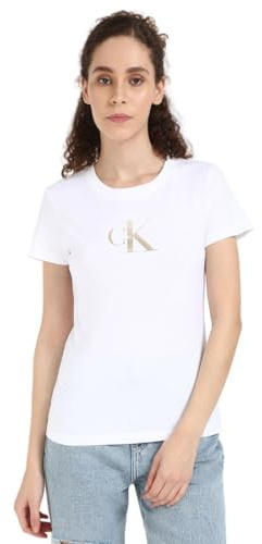 Calvin Klein Damen T-Shirt Kurzarm Gradient Tee Slim Fit, Weiß (Bright White), XS
