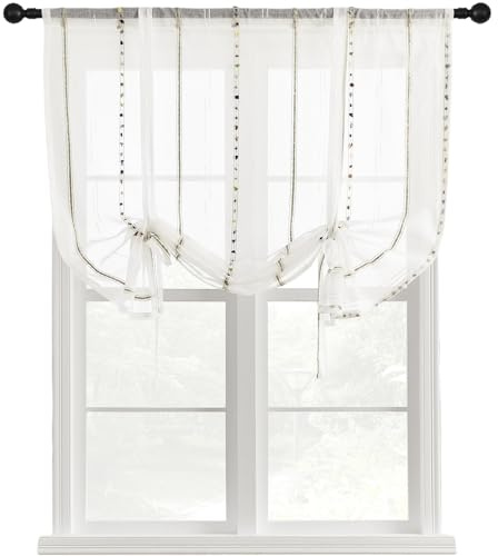 XNSHUN Raffrollo Mit Schlaufen Raffgardinen Gardinen, Küche Bindegardine Scheibengardine, Voile Transparentes Bändchenrollo, Für Schlafzimmer, Badezimmer, Küche,1er Pack (BxH 102x160cm,Regenbogen)