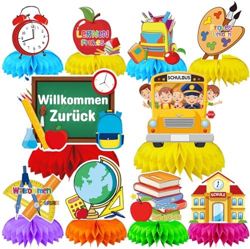 JULMELON Schulanfang Deko, 10 Stück Einschulung Deko Bunte Schulanfang Tischdeko Schulkind Bienenwabe Mittelstücke 2024 Einschulung Tischdeko