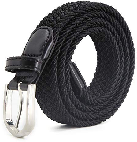 AnJuHoPa Kinder Gürtel Elastik- gürtel stretch Gürtel für Jungen Mädchen,Mehrfarbiger stoffgürtel Damen Nickelfrei Metallschnalle für Damen und Slim Fit Herren (schwarze 3 * 100cm)