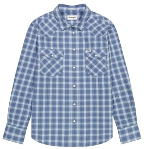Wrangler Men's Western Shirt, Blue, L