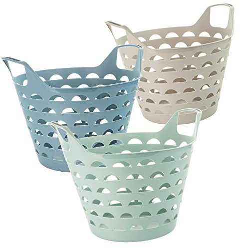 SustaniaWäschekorb Flexi, 3er Set - Flexible und robuste Wäschewanne mit Griffen, Mehrfarbig - Ideal für Transport und Aufbewahrung von Wäsche - Langlebiger Kunststoff mit Belüftungslöchern