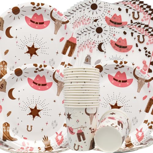 Doyomtoy Vaisselle pour Fêtes d'anniversaire 60pcs Vaisselle pour Anniversaire de Cowgirl,Assiettes,Gobelets,Serviettes en papier Vaisselle pour fête d'anniversaire d'enfants pour 20 personnes