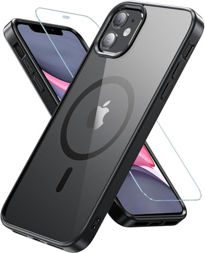 Cum2giff - Carcasa para iPhone 12 y iPhone 12 Pro, magnética para iPhone 12 con cristal templado, 360 golpes, antiarañazos, funda para iPhone 12 y iPhone 12 Pro, color negro