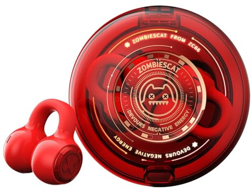 ZOMBIES CAT Cuffie Bluetooth Open Ear Auricolari Bluetooth 5.3 60H Playback cuffie sport stereo con bassi profondi Effetti di luce esclusivi cuffie senza filo per iOS Android, B3 Rosso