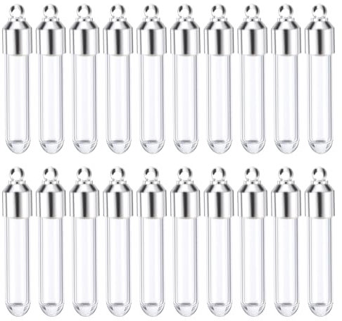 sourcing map 20 Pcs Name on Rice Glass Vial Pendant 6mm Widths Mini Glass Bottles, for Necklace Wish Bottle DIY Pendant Craft Souvenirs