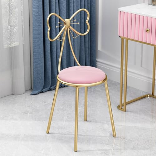 Sedia da trucco in velluto rosa per ragazze, miglior regalo con grazioso fiocco e schienale alto, comoda sedia per il trucco per la stanza delle ragazze, rosa