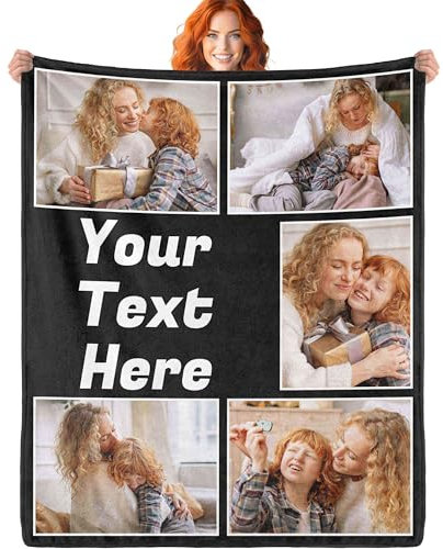 ERICAT Decke mit Foto und Text, individuell gestaltbare Decke babydecke, personalisierte Deckenüberwürfe, Fotodecken, maßgeschneiderte Valentinstagsgeschenke für Mama, Papa, Paare, Freundin, Freund