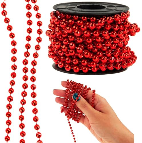 WEIHNACHTSBAUMKETTE ROT SCHILFPERLEN Girlande Spule 5M Perlenkette Perlenband Christbaumkette Rot Weihnachtsperlenkette Weihnachtsbaumschmuck für Weihnachtsdekoration Party Deko Weihnachtsgirlande