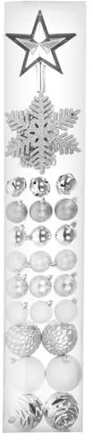 GIOCOKIDS, Pack 67 Bolas de Navidad Plata y Blanco Surtidos – Decoración Árbol de Navidad Grandes y Pequeños – Adornos Navideños Elegantes y Brillantes