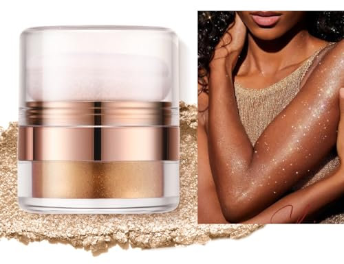 KARLOR Körper Highlighter Puder mit Applikator,Körper Schimmer Puder Gesicht Glitzer Glow Gesicht Highlighter Körper Illuminator Body Shimmer Powder mit Schwamm für Wange Gesicht Beine(02#Golden)