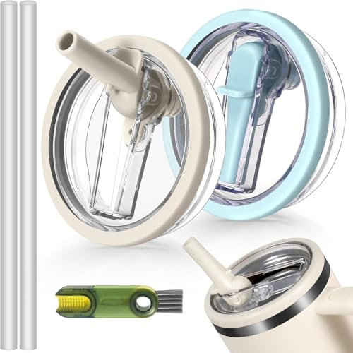 LeKuni 2 Pièces Cup Couvercle Étanche, Couvercle Stanley Cup Etanche, Stanley Cup Accessoires, Bouchon Stanley Cup, 40 Oz Tumbler Flip Straw, Reusable Tumbler Accessory (Blanc+bleu clair)