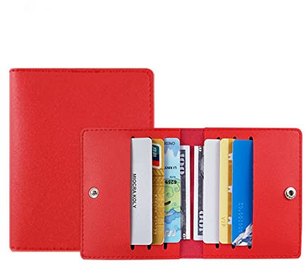 QishGO Porte-cartes de crédit bancaire ultra fin en cuir PU multi-fentes tendance pour homme et femme avec boucle, Rouge, Approx. 10.5x9cm/4.13x3.54in