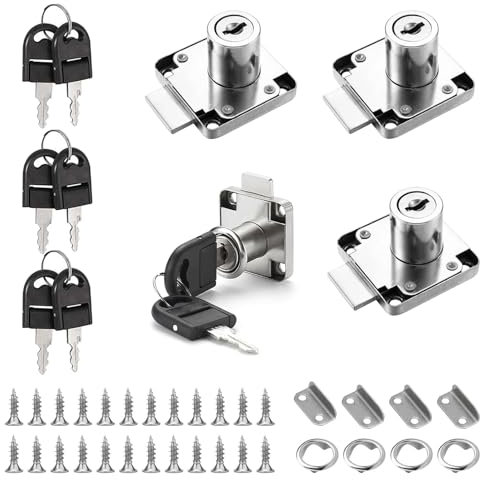 Schrankschloss mit Schlüssel, 4 Stück 22mm Möbelschloss, Rostfreier Stahl Spindschloss mit Schlüssel, Nockenschloss, für Möbel Schrank Schublade Haushalt Büro